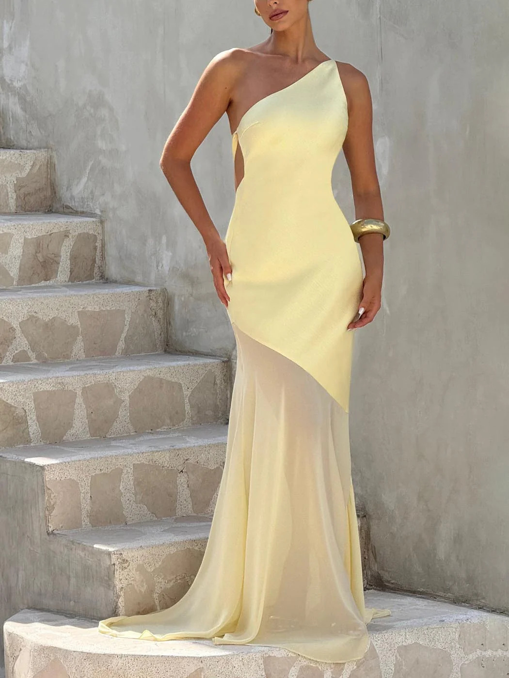 Independent Station Cross-Border European and American Clothing Slanted Shoulder Sleeveless Backless Dress Sexy Mesh Long Skirt Strappy Dress Long Skirt