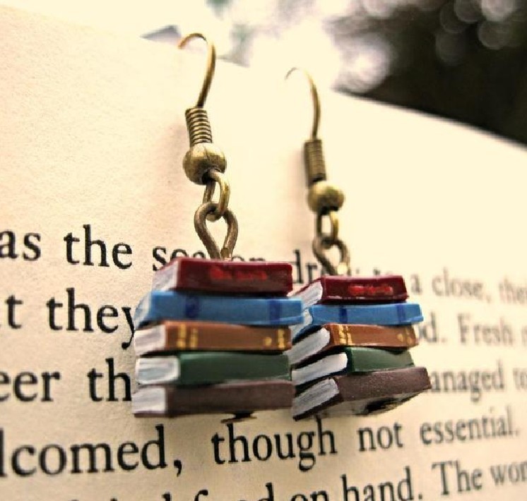 Fashion jewelry new school retro library a pile of book earrings European and American multi-color books earrings jewelry women