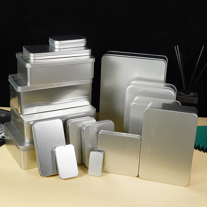 Picture of Square Iron Box Packaging in stock Silver White Push-pull Flip Instagram Small Iron Box with Window Opening Tinplate Box Iron Box