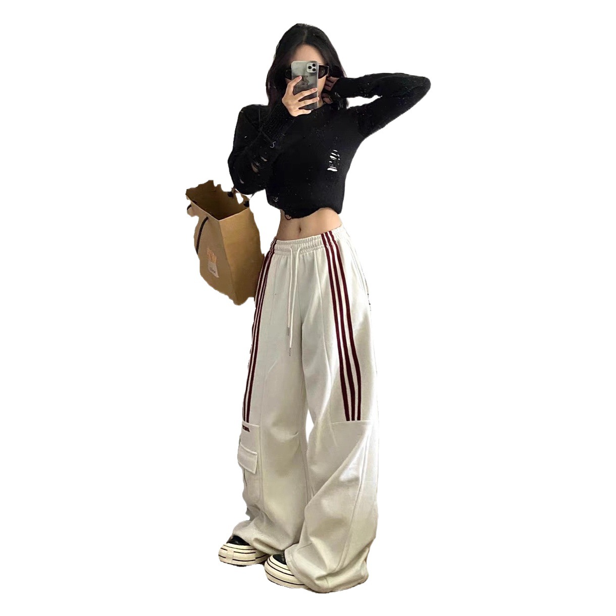 Foreign Trade plus size Cotton Composite Sports Pants Women's fleece-lined Thickened Casual Caution Pants High Waist Straight Floor Pants for Women