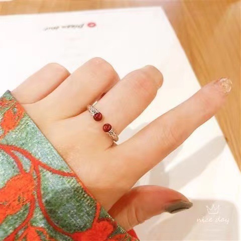 Picture of Retro style fashion match Ring red agate vintage distressed Thai silver unisex ring adjustable ring