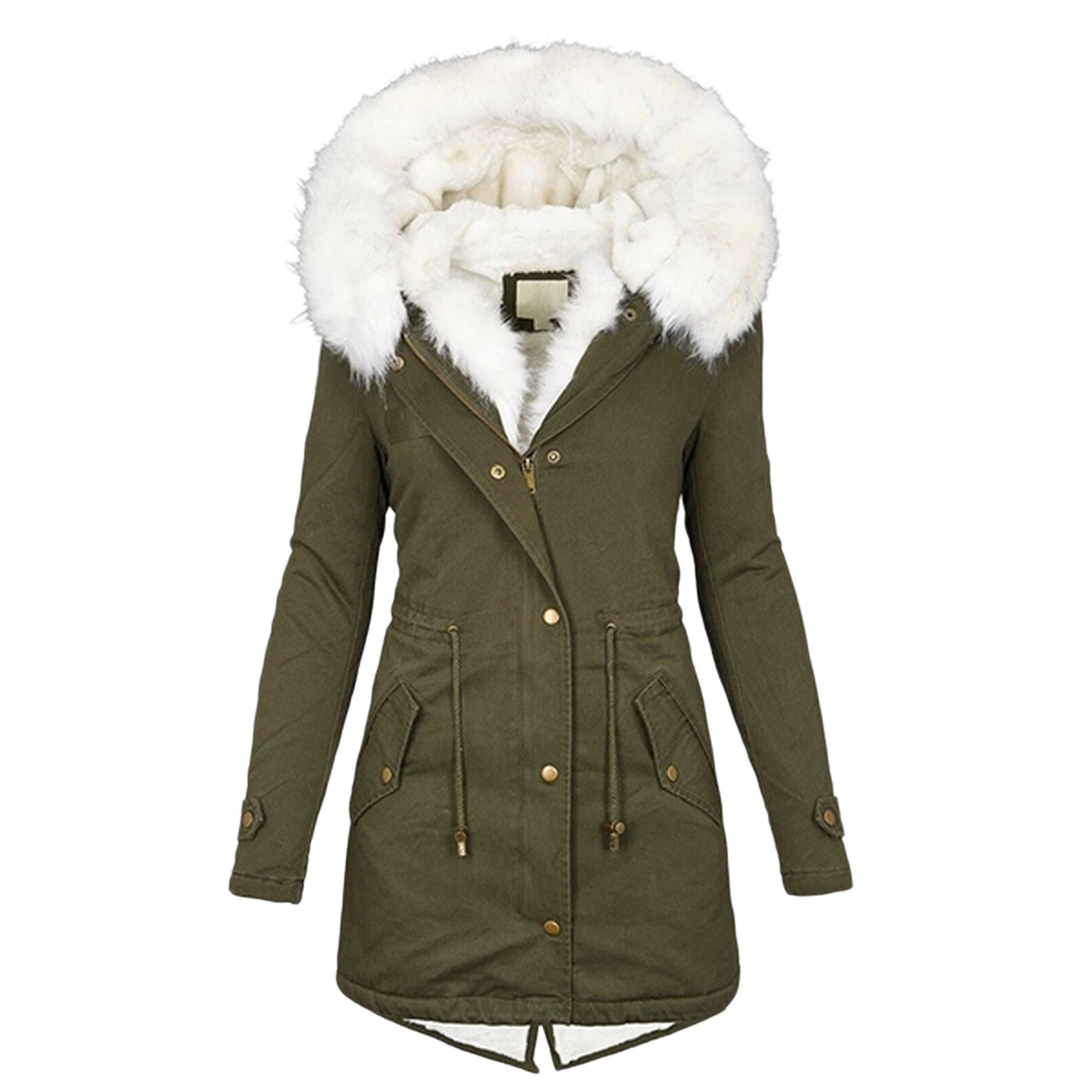 Picture of Autumn and Winter Hot Selling Export New Large Size Cotton Outwear Hooded Fur Collar Waist Thickeneded Mid-Length Women's Cotton Outwear