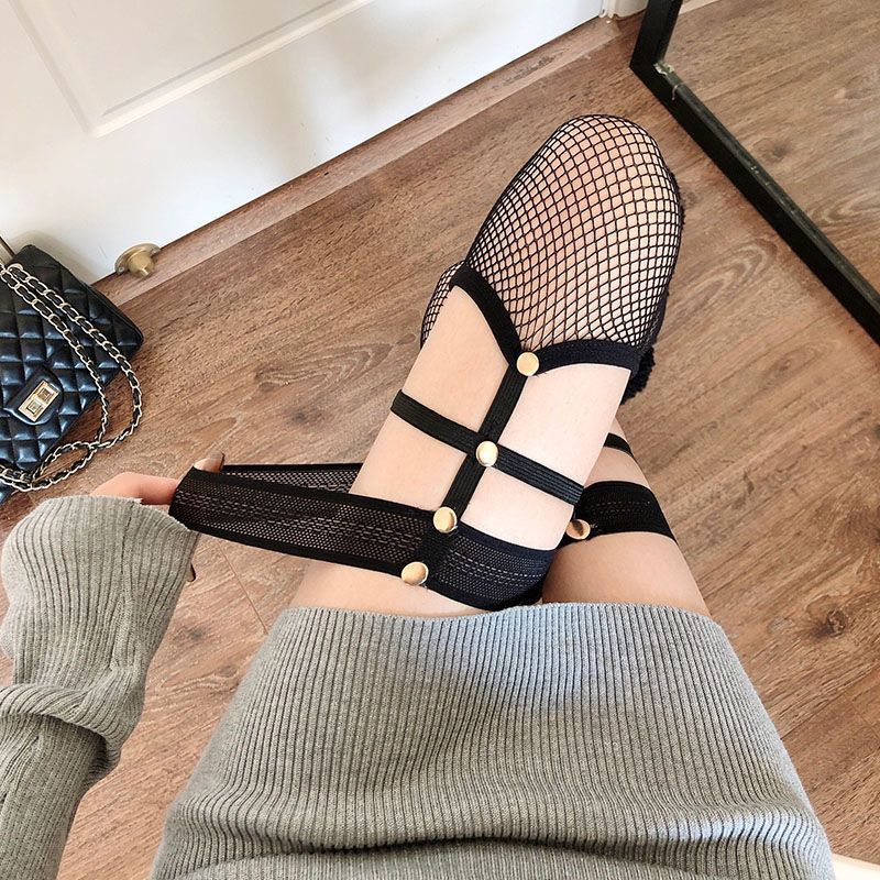 Rivet over-the-knee socks women's hollow fishnet socks thigh long sling stockings dark punk sexy black silk sling socks