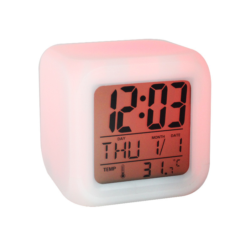 Home Gift Colorful Color-Changing Square Clock Perpetual Calendar Led Alarm Clock for Elementary Students Luminous Electronic Clock Modern Simple Design