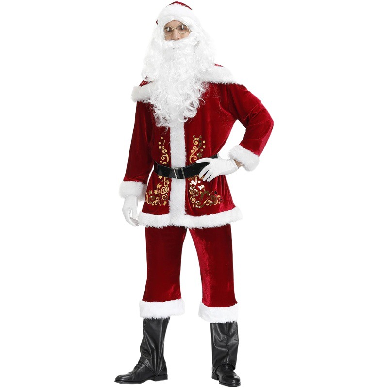 M-4XL Large Size Men's Christmas Costume cos Men's Christmas Costume Set Printed Santa Claus Costume