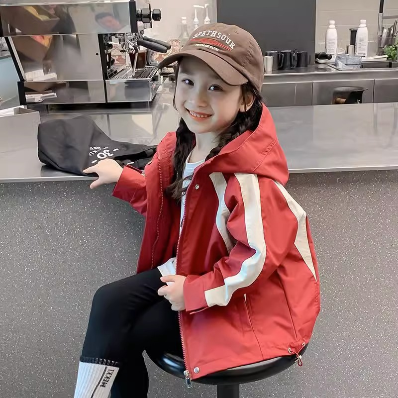 Girls' Coat Autumn New Children's Korean-style Outdoor Hooded Rush Clothes Fashionable Casual Coat Western Style