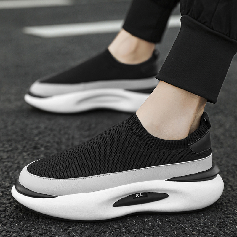 Summer New Style Slip-on Lace-up Free Thick-soled Casual Shoes Trendy Low-top Flying Woven Breathable Sports Height-increasing Men's Trendy Shoes