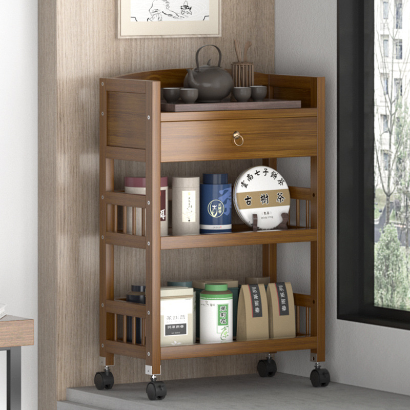 Bookshelf Storage Rack Floor-Standing Wheeled Bamboo Household Desktop Storage Removable Reading Simple Bookcase Bookcase