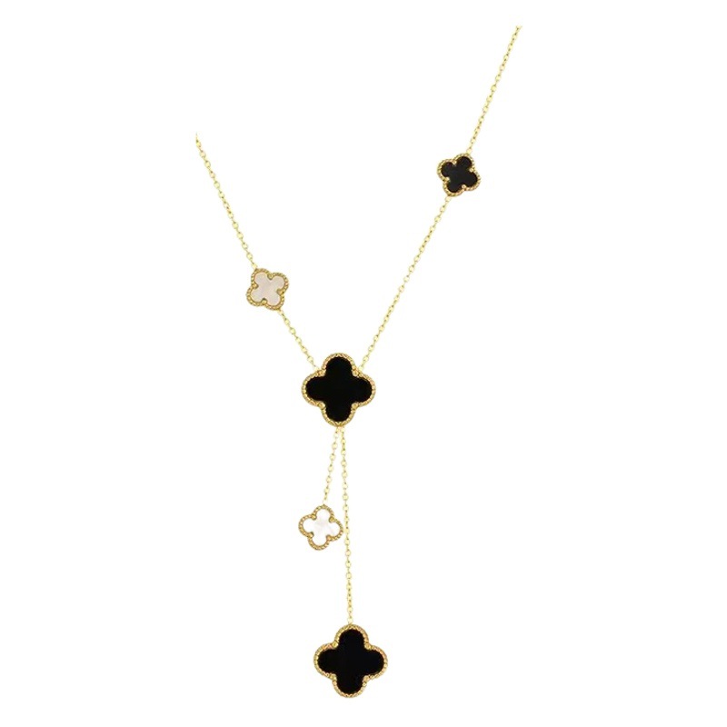 Four-leaf Clover Necklace Women's Collarbone Necklace Tassel Pendant Premium Amazon Explosions Double-sided Four-leaf Clover Pendant