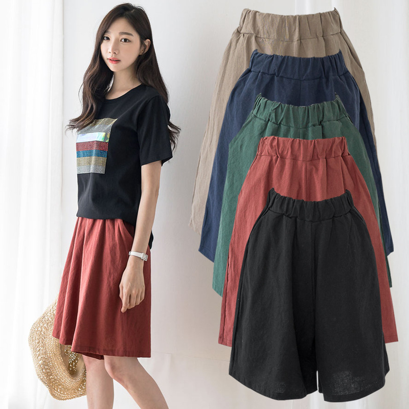 Picture of Five-Point Pants for Women Summer Cotton and Linen Large Size Loose Mid-Pants Linen Wide-Leg Shorts Women's Casual Straight Draped Thin Pants