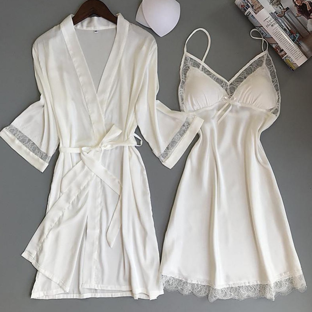Wholesale European station women's summer sexy suspender skirt new Ice Silk comfortable bathrobe lace pajamas home wear