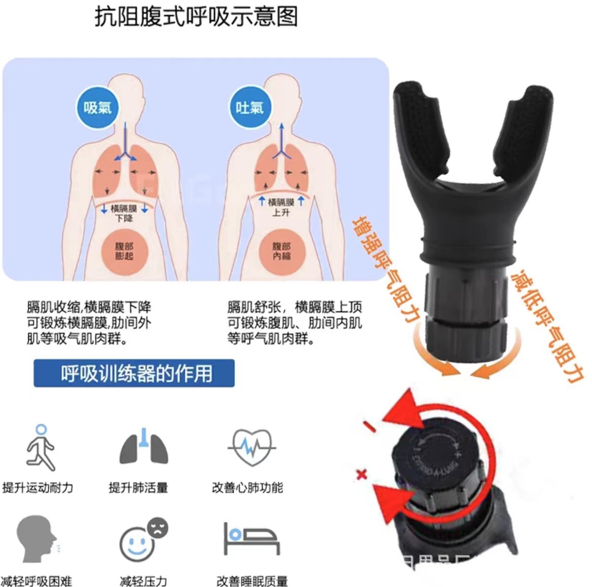 Picture of Cross-border in stock Fitness Trainer Portable Vital Capacity Abdominal Adjustable Resistance Breathing Trainer