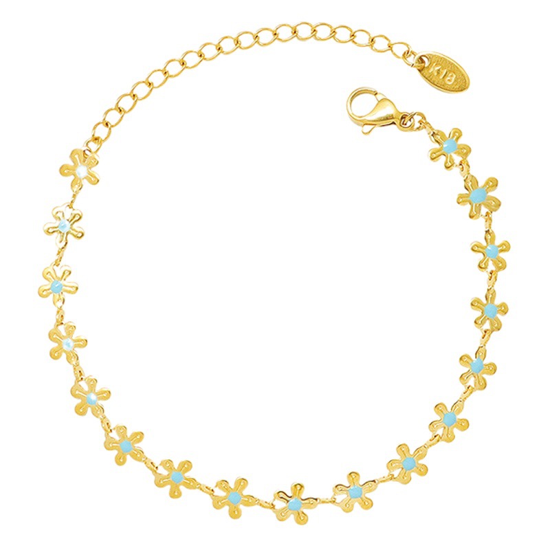 Fresh Style 18k Gold Plated Flower Blue Oil Drop Necklace Bracelet Niche Light Luxury Bracelet Necklace P075-E012