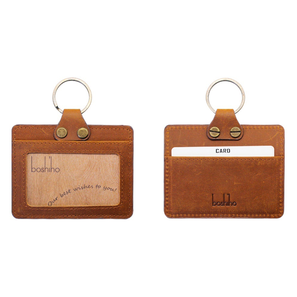 Source Manufacturer Card Holder Baolishu Genuine Leather Work Card Holder Printable Logo Employee Id Retro Style Card Holder
