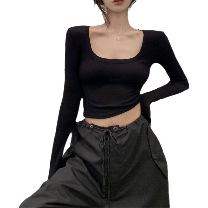 Pure Desire Spice Girl Ice Silk Long-sleeved T-shirt Women's Autumn 2023 Slim-fit Slimming Short Bottoming Crop Top Ins