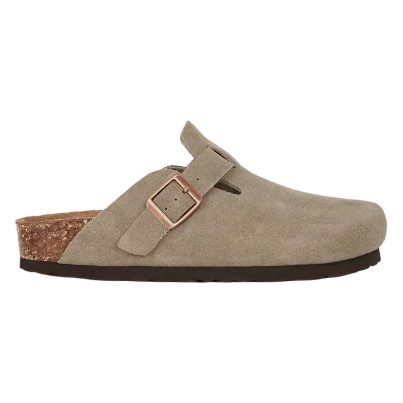 Grape Mom's Same Style 2025 Autumn New Round-Toe Closed-Toe Genuine Leather Buckle Casual Thick-Soled Birkenstock-Style Women's Slippers