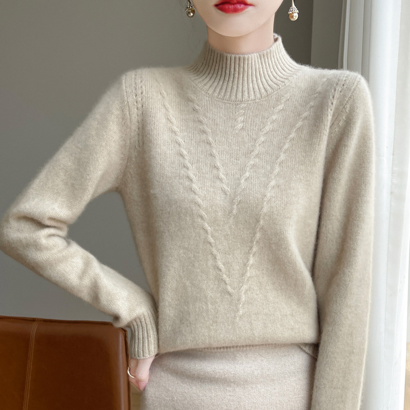 Picture of Autumn and winter new twist thickened semi-high collar jacquard sweater women's soft waxy skin-friendly all-match cashmere knitted base shirt