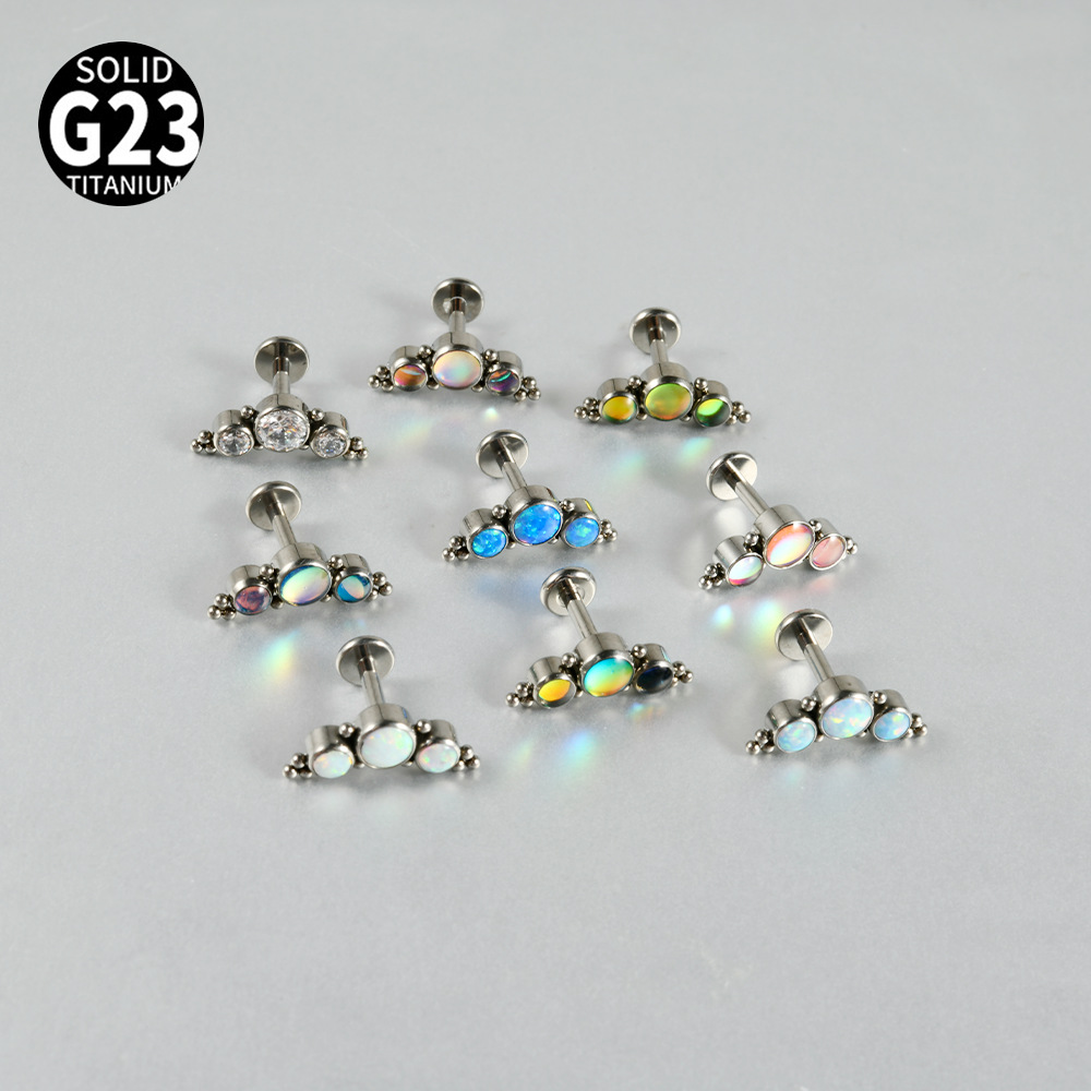Picture of G23 Titanium Alloy Candy Color Opal Lip Nails Oil Drop Lip Nails Exploding Curved Ear Bone Nails Body Piercing Spot