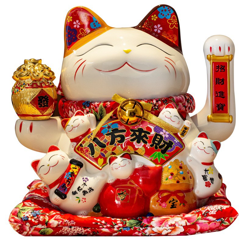 Picture of Factory wholesale electric ceramic waving cat ornaments opened big small size shop cashier home living room gift