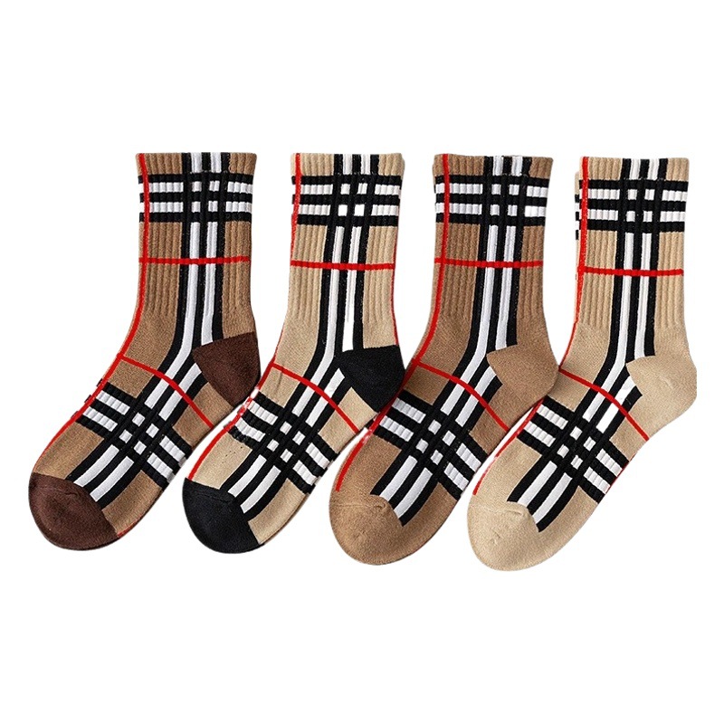 Autumn and winter socks Women's European fashionable online celebrity striped plaid mid-calf socks ins fashionable all-match women's socks