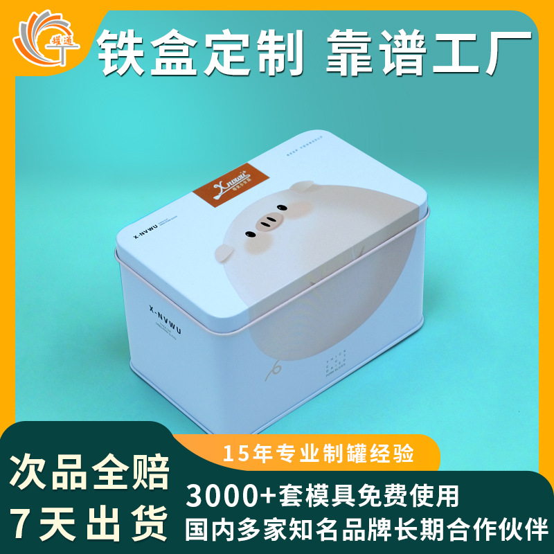 Square one-piece flip tinplate box candy biscuit gift box fishing gear pet snack storage box gift iron box
