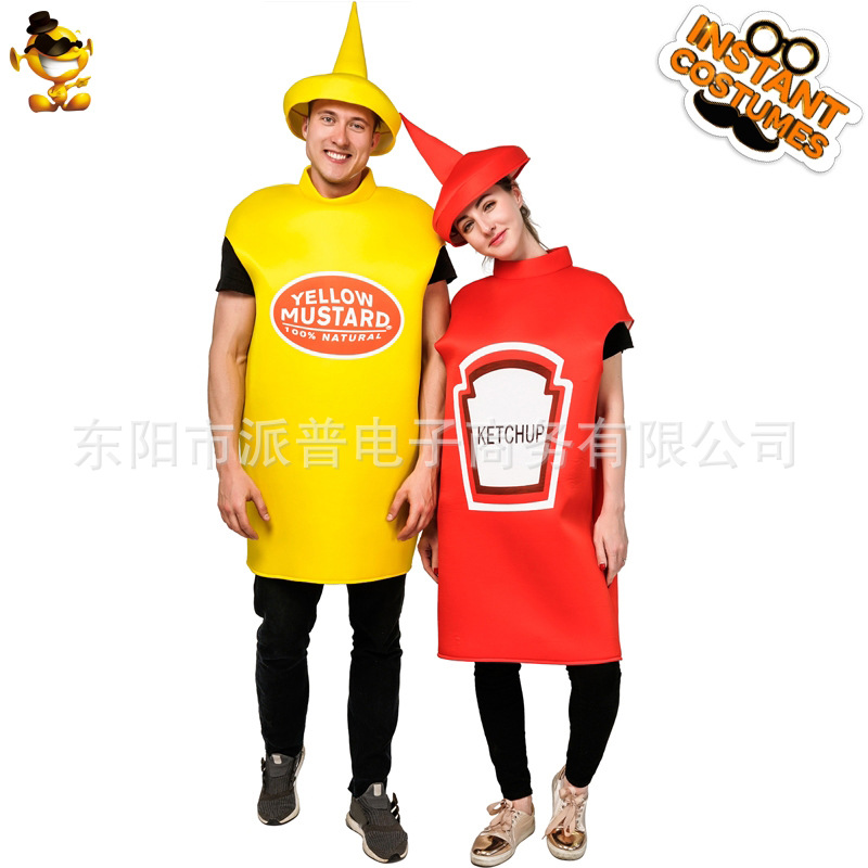 Halloween Cosplay Mustard Ketchup Couple Costume Masquerade Stage Performance Show Costume