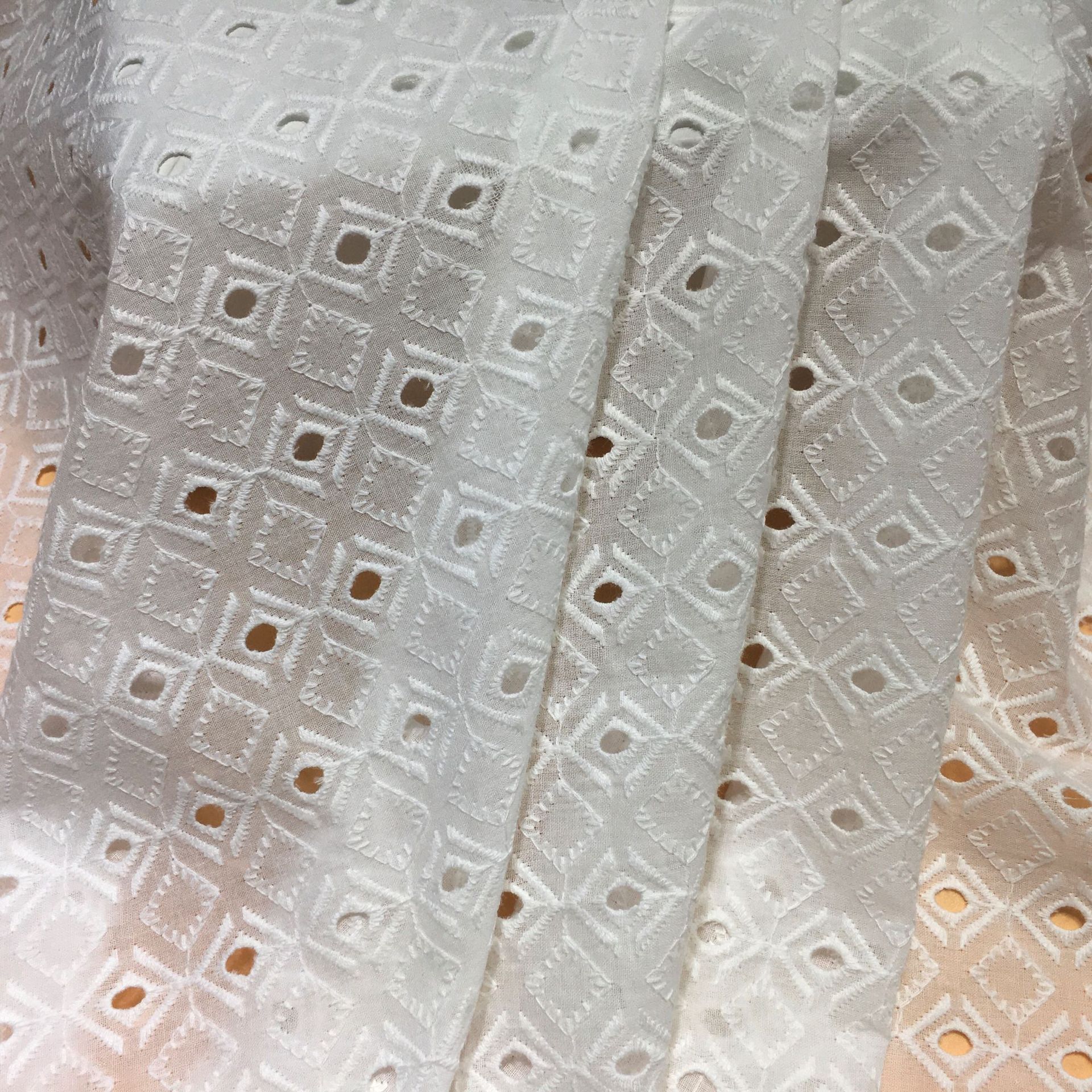 Picture of Lace Fabric ins Summer Embroidery Diamond Cotton Embroidery Fabric Women's Embroidery Perforated Hollow Embroidered Cloth
