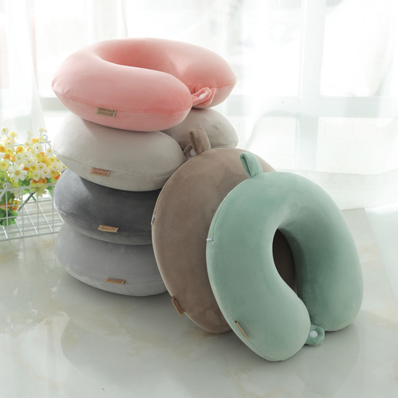 Picture of Memory pillow U-shaped pillow travel neck pillow U-shaped neck pillow LOGO embroidery U-shaped monochrome solid color memory foam U-shaped pillow