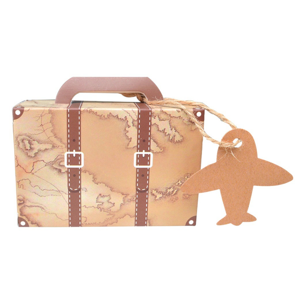 2021 New Creative Luggage Wedding Candy Box Gift Box Map Travel Retro Kraft Paper Airplane Candy Box