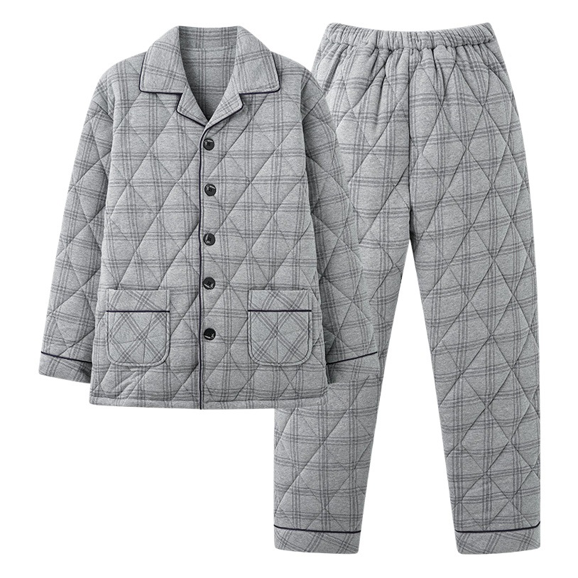 Pajamas Men's Three-Layer Cotton-Padded Jacket Thickened Pure Cotton Men's Autumn and Winter 2023 New Winter Warm Cotton-Padded Home Clothes Men's