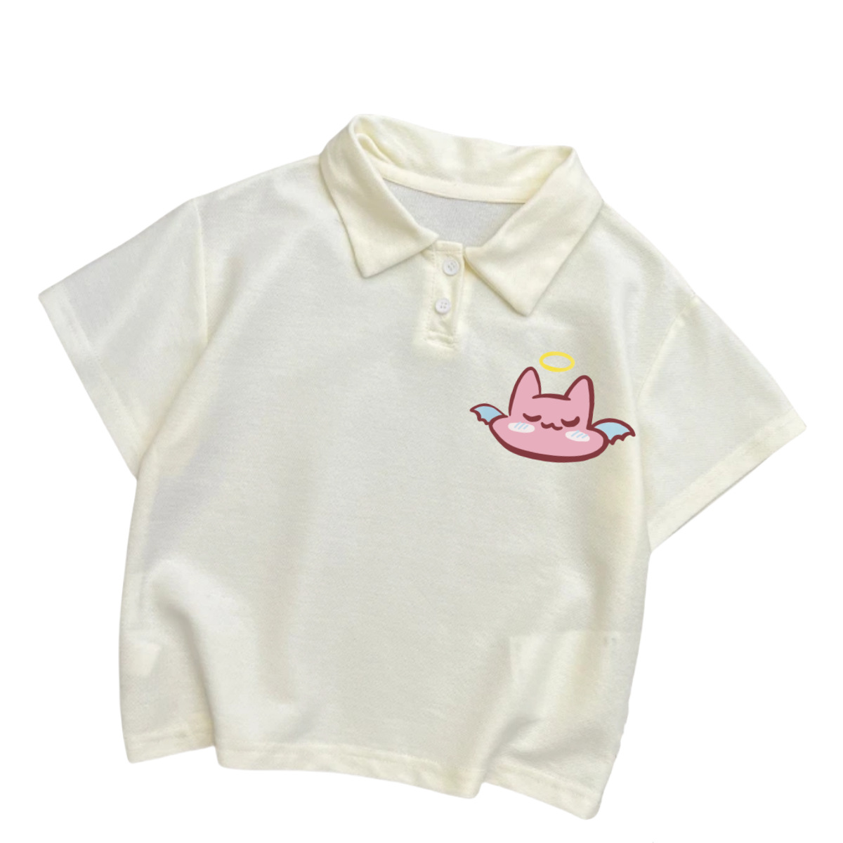 Picture of Children's Short-sleeved Polo Shirt Korean-style College Style Boys and Girls Lapel Summer Wear Cartoon Printed Loose All-match Trendy T-shirt