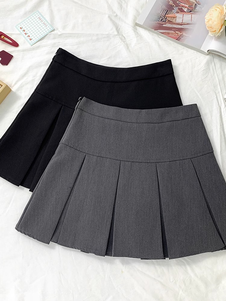 Picture of Grey Pleated Skirt Women's 2024 Spring New High Waist Skirt Design Sense Slimming All-match Anti-glare A- line Skirt