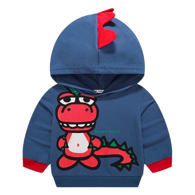 2025 New Autumn and Winter Kidsren's Stereo Cartoon Dinosaur Sweatshirt Hat Kidsren's Clothing Boys' Tops Baby Bottoming Shirt