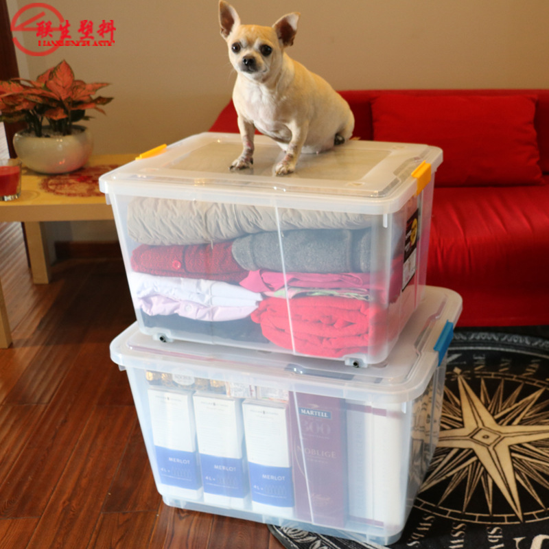 Pulley transparent storage box household plastic storage box clothes storage box factory wholesale