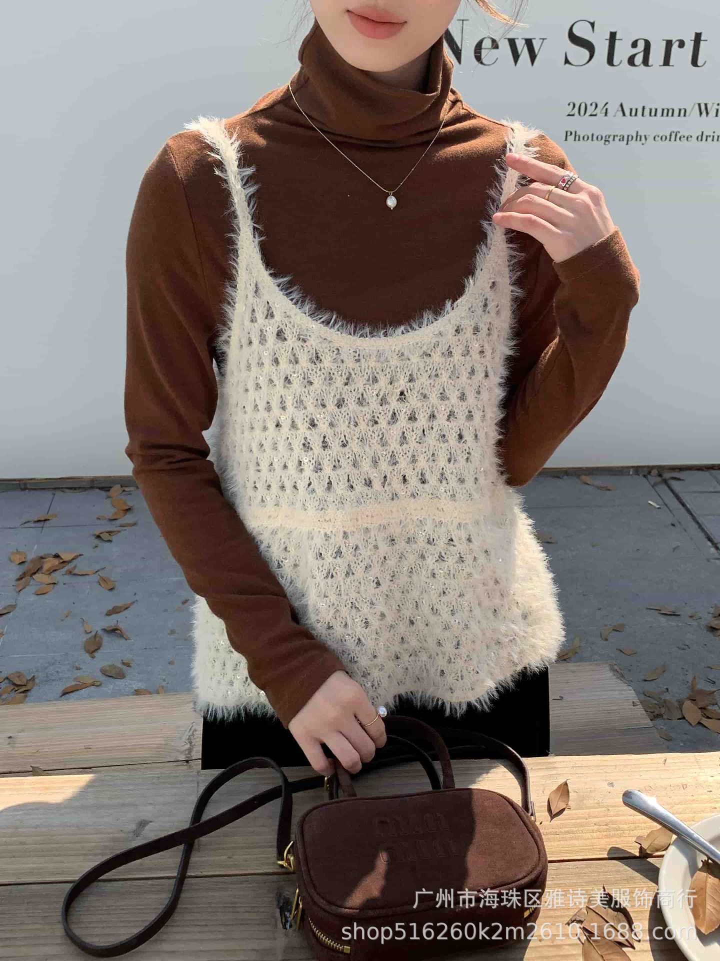 Picture of Korean Style Gentle Style V-neck Sequin Heavy Craft Mink Hair Vest Women's Autumn and Winter Fashionable Elegant Slim Look Outer Wear Top