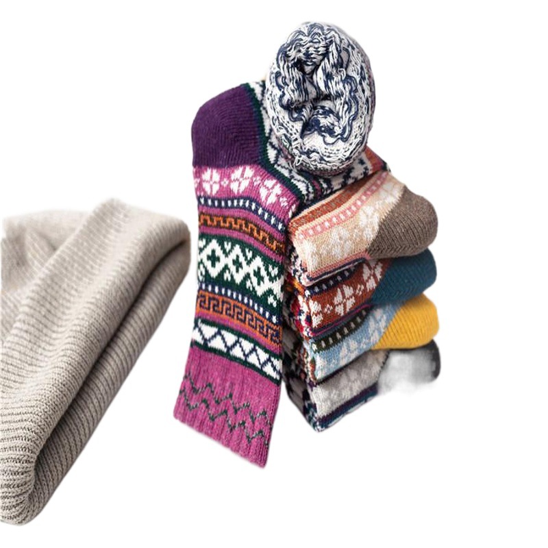 Amazon autumn and winter thick warm ladies rabbit wool socks double needle double road national wind [a generation of hair]]