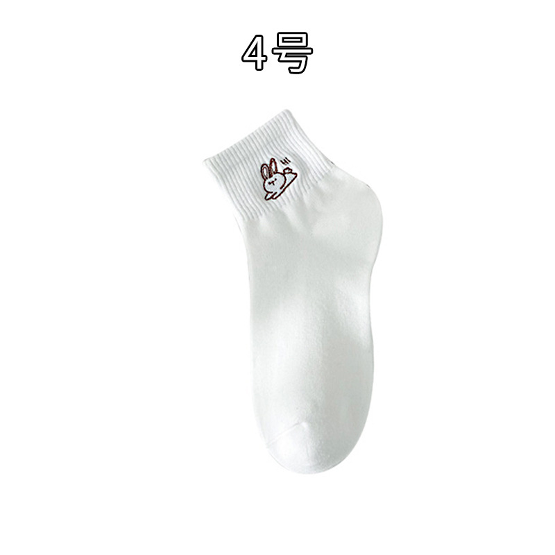 Picture of Women's Socks for Autumn and Winter, White Embroidered Cartoon Mid-Calf Socks, Low-Cut Shallow Mouth Socks, Cute Japanese-Style Short Socks for Women