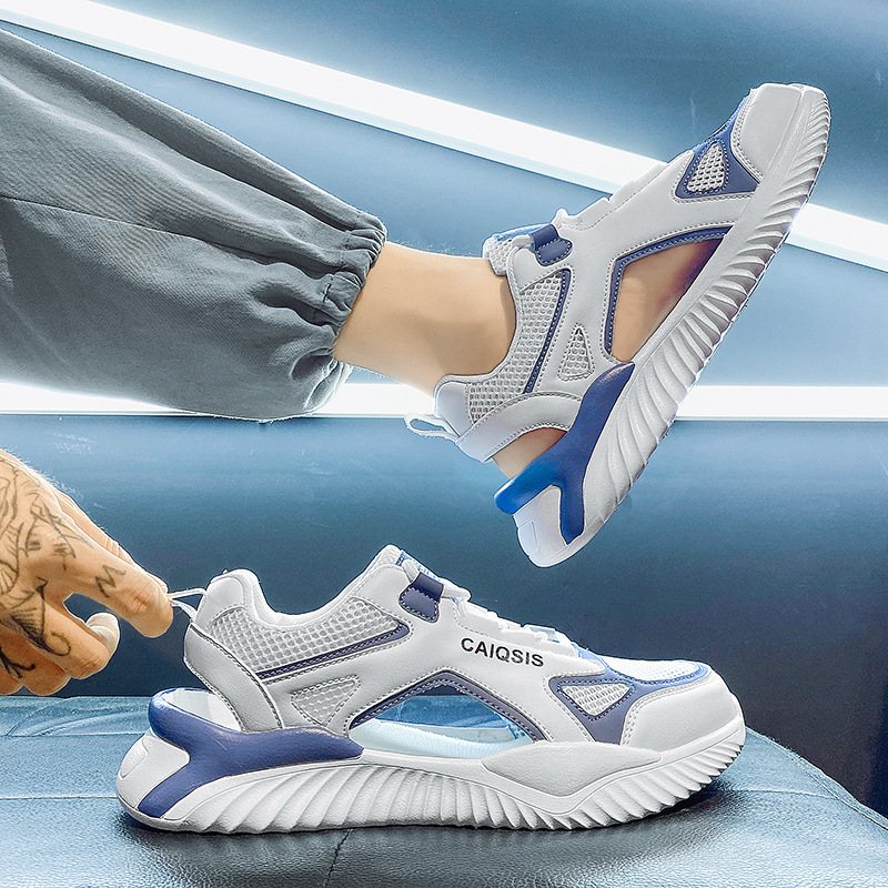 Spring Fashion Casual Shoes Outdoor Sports Mesh Hollow Breathable Flat Shoes Teenager Lace-up Running Shoes