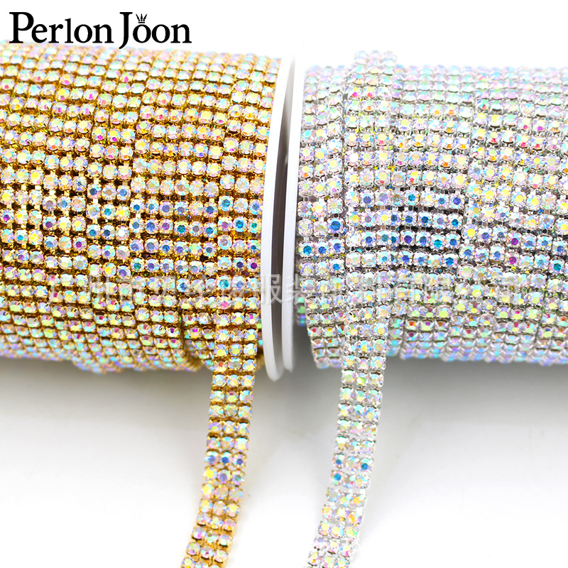 Foreign trade hot regular three-row AB color gold-plated claw chain DIY for shoes diamond chain decorative accessories