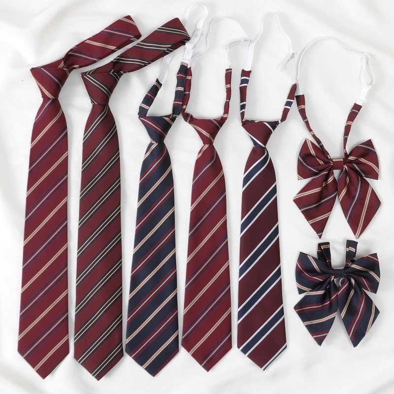 Japanese Jk College Style Lazy No-Sew Shirt Tie for Women Graduation Season Burgundy Sailor Uniform Academic Uniform Bow Tie for Women