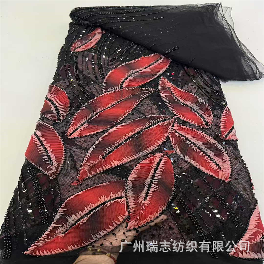 New Large Leaf Mesh Lace Fleece Laser Embroidery Stage Performance Dress LACE
