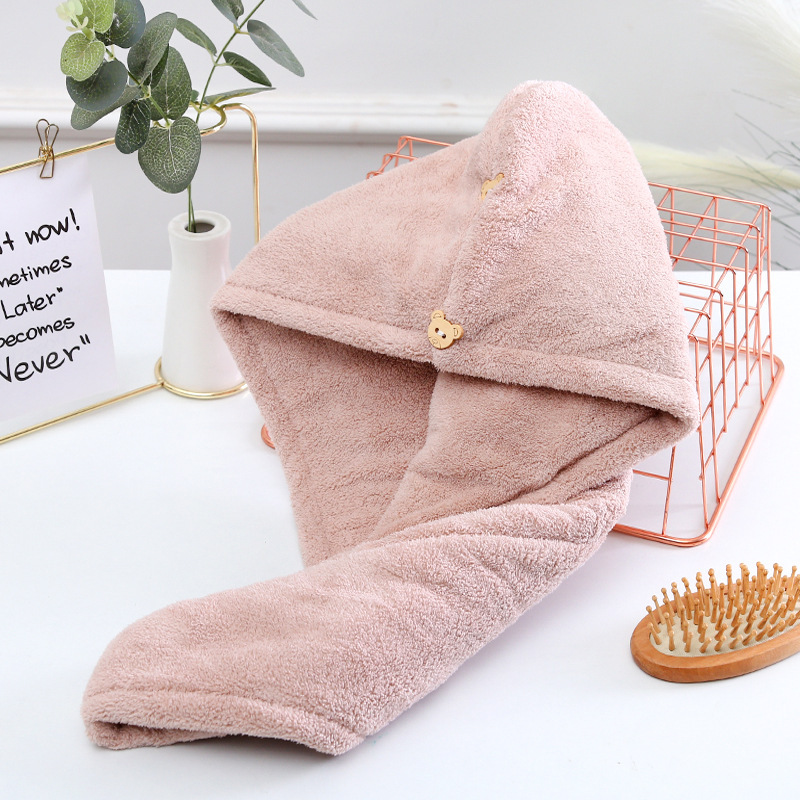 Picture of Dry Hair Cap Thickeneded High-Density Coral Velvet Girls' Absorbent Shower Cap with Edge Dry Hair Towel Quick-Drying Autumn and Winter Turban