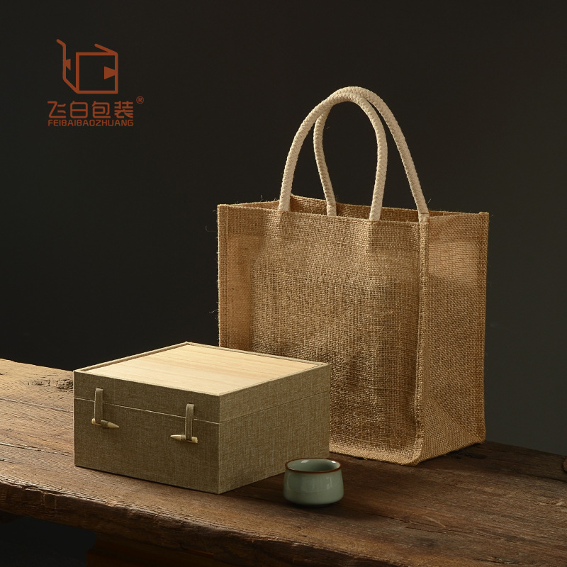 Paulownia Top Fine Linen Four-Cup Box Bone Needle Buckle Built Cup Box Purple Sand Cup Intangible Cultural Heritage Packaging Box Storage Gift Box