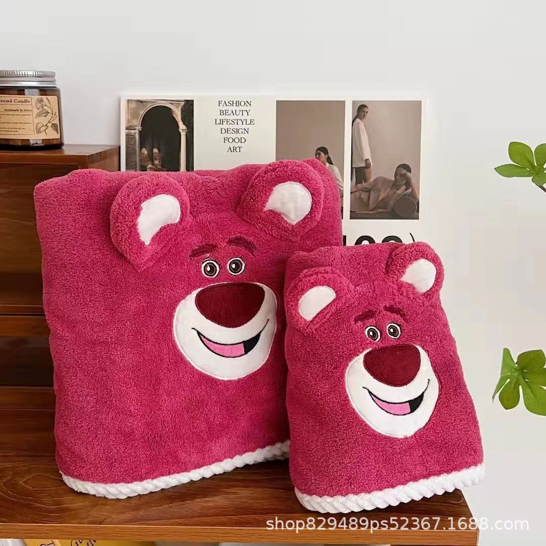 Picture of Household Cartoon Strawberry Bear Embroidered Water Absorbent Quick-drying Towel Hair-free Soft Water Absorbent Bath Towel suit