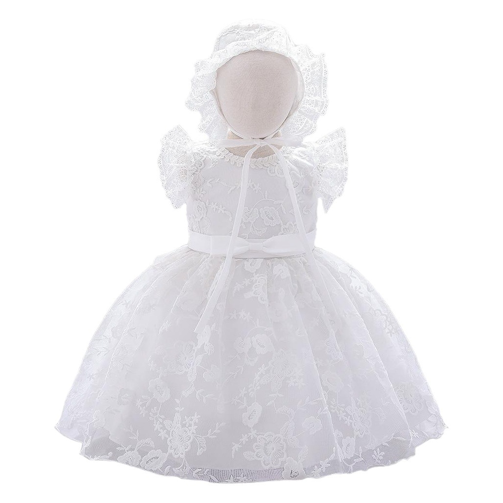 2025 European and American New Baby One-Year-Old Baby Flower Girl White Wedding Dress Kidsren's Wash Dress Birthday Girl Princess Dress