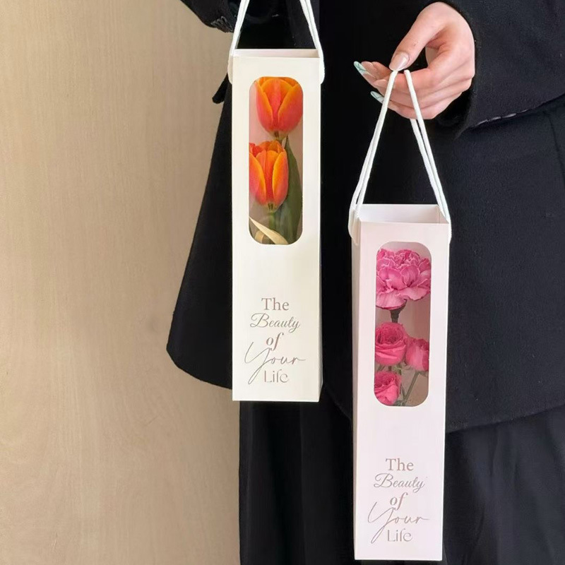 Single Bouquet Packaging Bag Teacher's Day Transparent Window Small Flower Box DIY Satchel Flower Arrangement Box Flower Packaging Material