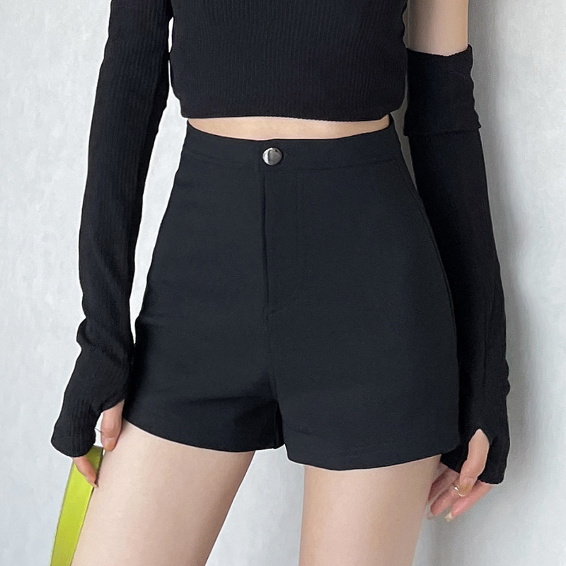 Fashion 2023 New Winter fleece-lined Outer Wear Elastic Shorts Women's High Waist Black Slimming All-match Outer Wear Boots Trendy Pants