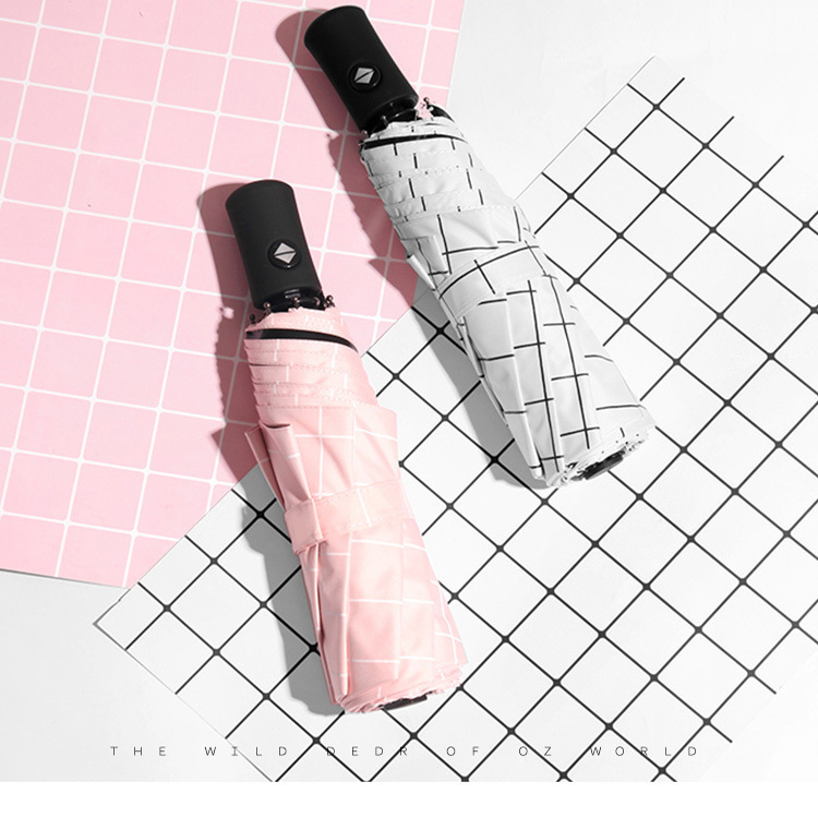 Picture of Full-Automatic Umbrella Women's Sunny and Rainy Dual-Use Simple Black and White Plaid Sunscreen and UV Protection Folding Umbrella for Students