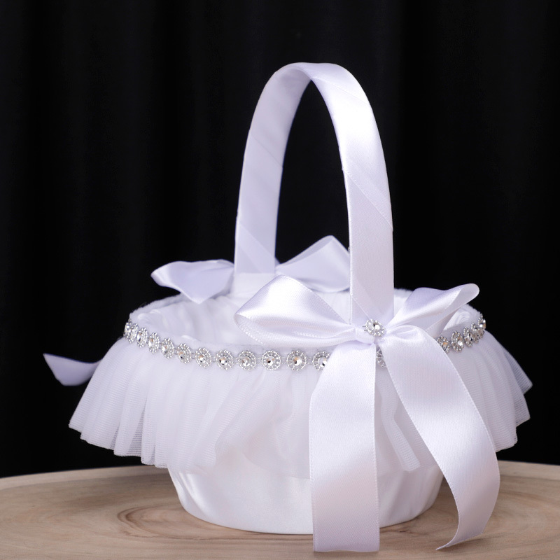 White Wedding Flower Basket Wedding Party Bride Satin Lace Flower Basket Flower Children Flower Basket AliExpress Hot Selling Small Flower Basket