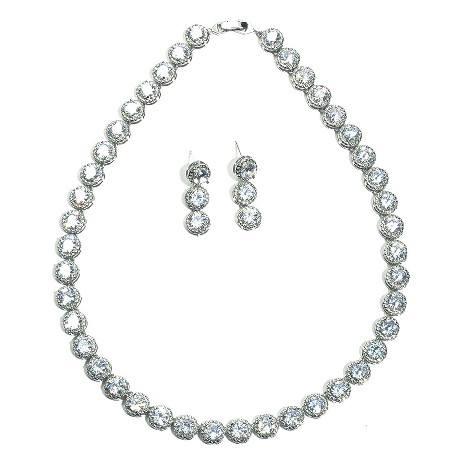 European and American Fashion Simple Bridal Jewelry Two-piece Wedding Accessories Inlaid Round Zircon Wedding Jewelry Women's Set